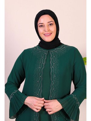 Zümrüt Yeşili Kadin Buyuk Beden Taşlı Ve İnci Kolları Desenli Piliseli Anne Tesettur Abiye Takım Zümrüt Yeşili Kadin Buyuk Beden Taşlı Ve İnci Kolları Desenli Piliseli Anne Tesettur Abiye Takım