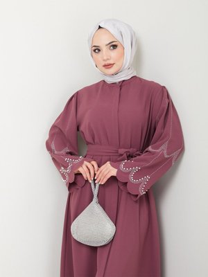 Numara Moda Giyim Kolları Taşlı Ferace Elbise