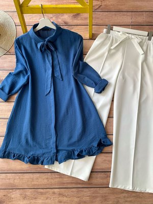 Fırfır Detaylı Tunik Ve Pantolon İndigo