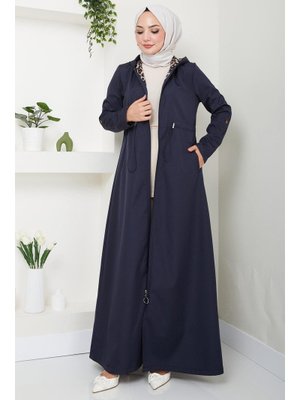 Lacivert Kapüşonlu Leopar Uzun Trençkot Lacivert Kapüşonlu Leopar Uzun Trençkot