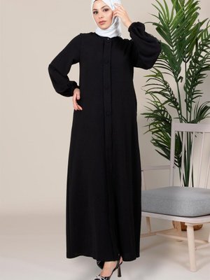 Günyüzü Düğme Espirili Siyah Ferace