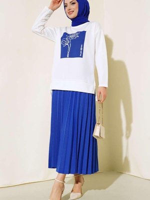 Saks Baskılı Piliseli Etekli Takım Saks Baskılı Piliseli Etekli Takım