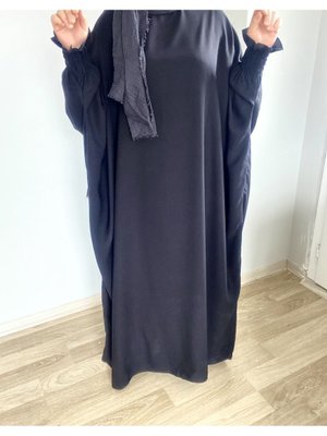 Yarasa Kol Elbise Ferace Medine Ipeği Siyah