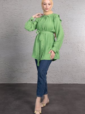 Omuz Mini Fırfırlı Işıltılı Düğmeli Omuz Mini Fırfırlı Işıltılı Düğmeli