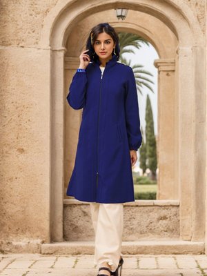 Saks Kapüşonlu Fermuarlı Kap Saks Kapüşonlu Fermuarlı Kap