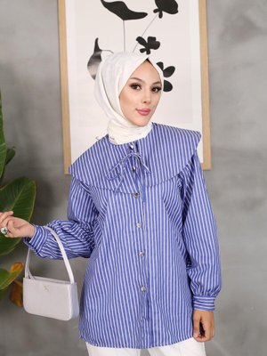İndigo Çizgili Gemici Yaka Tunik