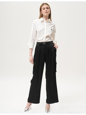 Torba Cep Detaylı Yüksek Bel Pantolon Siyah