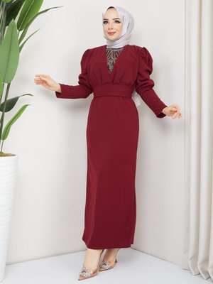 Bordo Berfin Abiye Elbise