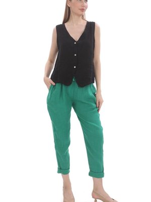 Yeşil Zaz İtalyan Keten Pantolon