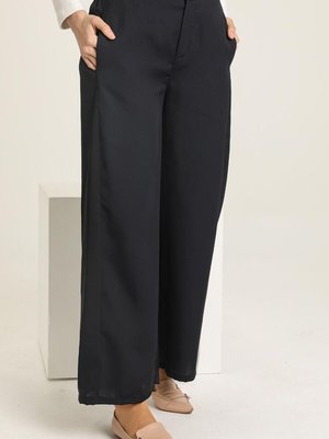 Lacivert Beli Lastikli Bol Paça Pantolon Lacivert Beli Lastikli Bol Paça Pantolon