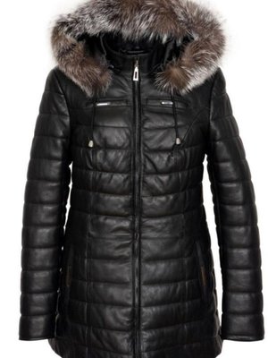 Siyah Hakiki Deri Şişme Kürklü Ceket