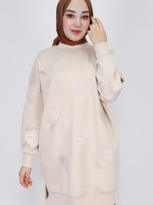 Taş Scuba Kumaş Pul Ve Nakış Detaylı Sweatshirt Taş Scuba Kumaş Pul Ve Nakış Detaylı Sweatshirt
