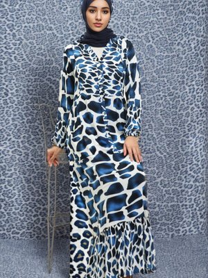 Saks Renk Garnili Viskon Elbise Saks Renk Garnili Viskon Elbise