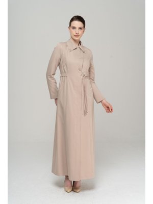 Bej Gömlek Yaka Kuşak Detaylı Astarlı Pardesü Bej Gömlek Yaka Kuşak Detaylı Astarlı Pardesü