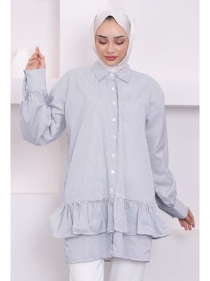 Lacivert Çizgili Etek Ucu İncili Tunik Lacivert Çizgili Etek Ucu İncili Tunik