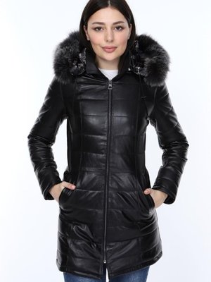 Siyah Hakiki Kuzu Derisi Kürklü Eclipse Mont