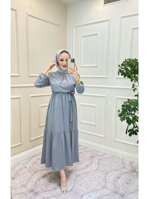 Gri Yakası Büzgü Detaylı Ayrobin Elbise Gri Yakası Büzgü Detaylı Ayrobin Elbise