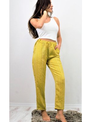 Yeşil Yağ Cepli Dik Beyaz Çizgili Duble Paça Beli Lastikli Rahat Yazlık Pantolon Yeşil Yağ Cepli Dik Beyaz Çizgili Duble Paça Beli Lastikli Rahat Yazlık Pantolon