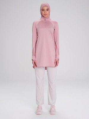 Active H Per Biyeli Uzun Kollu Fermuarlı Yaka Pembe Antrenman Tişörtü Act