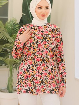Birgen Çiçek Desen Tunik Siyah Birgen Çiçek Desen Tunik Siyah