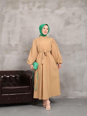 Bej Balon Kol Elbise Bej Balon Kol Elbise