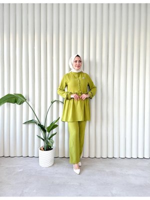 Gofre Keten Takım Yağ Yeşili Gofre Keten Takım Yağ Yeşili