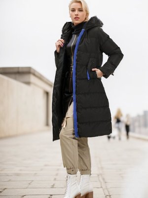 Siyah Saks Kapüşonlu Uzun Şişme Mont Siyah Saks Kapüşonlu Uzun Şişme Mont