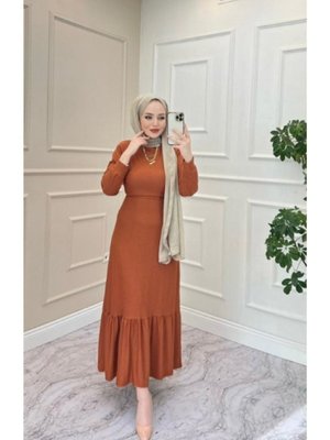 Taba Etek Fırfır Detaylı Elbise