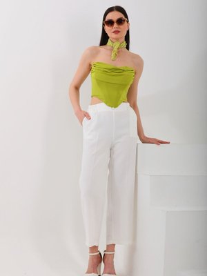 Beyaz Reems Mevsimlik Ön Düğmeli Ve Beli Esnek Lastikli Dubble Kumaş Cepli Pantolon Beyaz Reems Mevsimlik Ön Düğmeli Ve Beli Esnek Lastikli Dubble Kumaş Cepli Pantolon