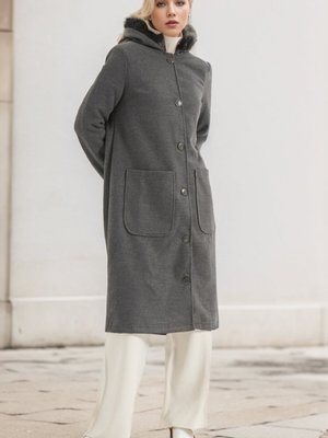 Antrasit Hermes Kaşe Kapüşonlu Kaban Antrasit Hermes Kaşe Kapüşonlu Kaban