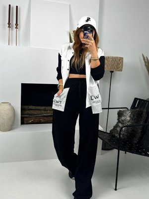 Siyah Tasarım Çizgili Cep Detaylı Eşofman Altı