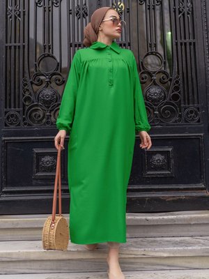 Yanları Yırtmaç Robalı Büzgülü Tunik Yeşil