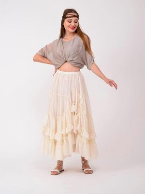 Bej Özel Tasarım Ham Keten Etnik Model Astarlı Carmen Uzun Etek Bej Özel Tasarım Ham Keten Etnik Model Astarlı Carmen Uzun Etek