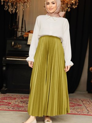 Pileli Yağ Yeşili Etek