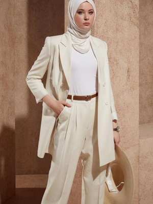 Keten Dokulu Pantolonlu Takım Keten Dokulu Pantolonlu Takım