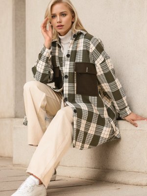 Haki Ekose Desenli Kalın Oduncu Kaban Haki Ekose Desenli Kalın Oduncu Kaban