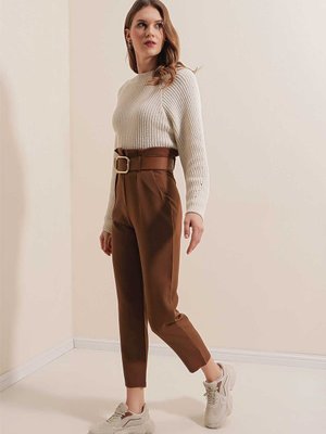 Kahve Kemerli Kumaş Pantolon Kahve Kemerli Kumaş Pantolon