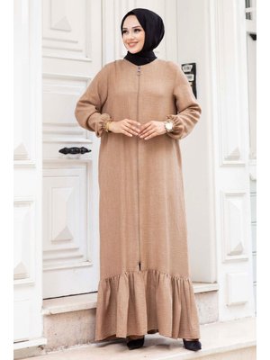 Vizon Eteği Volanlı Fermuarlı Ferace