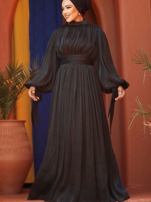 Pileli Siyah Abiye Elbise Pileli Siyah Abiye Elbise