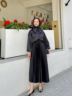 Beli Lastikli Pliseli Etek, Standart Beden