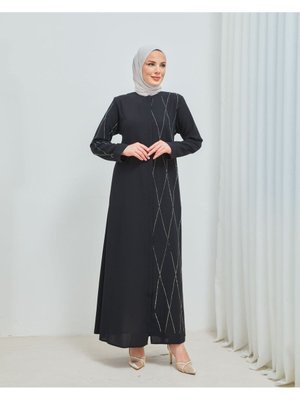 Buhara Kumaş İşlemeli Siyah Ferace