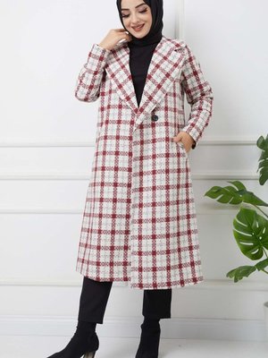 Bordo Ekose Kaşe Kaban Bordo Ekose Kaşe Kaban