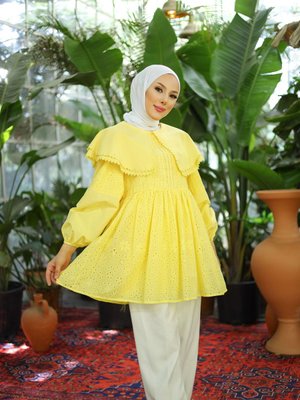 Bebe Yaka Tığ İşçilik Güpürlü Brode Dantel Fisto Tunik