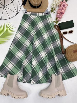 Yeşil Ekose Detaylı Kaşe Uzun Etek Yeşil Ekose Detaylı Kaşe Uzun Etek