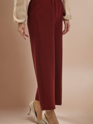 Bordo Beli Lastikli Bol Paça Pantolon