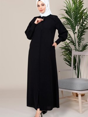 Güzide Boncuk Işlemeli Siyah Ferace