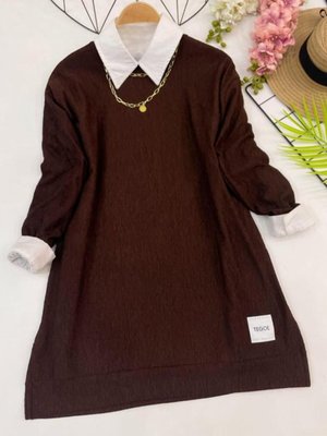 Kahverengi Arma Detaylı Yırtmaçlı Tunik Kahverengi Arma Detaylı Yırtmaçlı Tunik