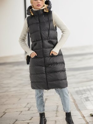 Siyah Sarı Fermuarlı Uzun Şişme Yelek Siyah Sarı Fermuarlı Uzun Şişme Yelek