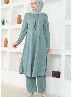 Kolyeli Tunik Pantolon İkili Takım Mint Yeşili Kolyeli Tunik Pantolon İkili Takım Mint Yeşili