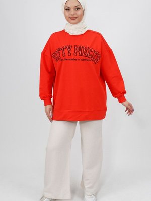 Oranj Boncuk Ve Nakış Detaylı 2iplik Sweatshirt Oranj Boncuk Ve Nakış Detaylı 2iplik Sweatshirt